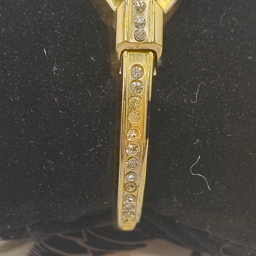 Vintage Allante Gold Tone Hidden Face Bangle Watch Rhinestone Floral Cover Japan