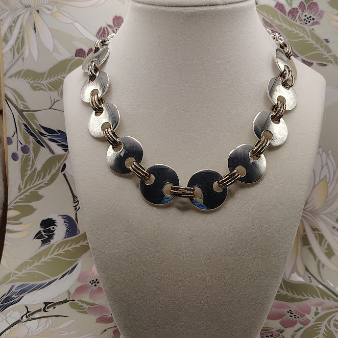 Vintage BEST Products Silver Tone Mod Disc Choker Necklace 1960s Space Age Trifari Style #09