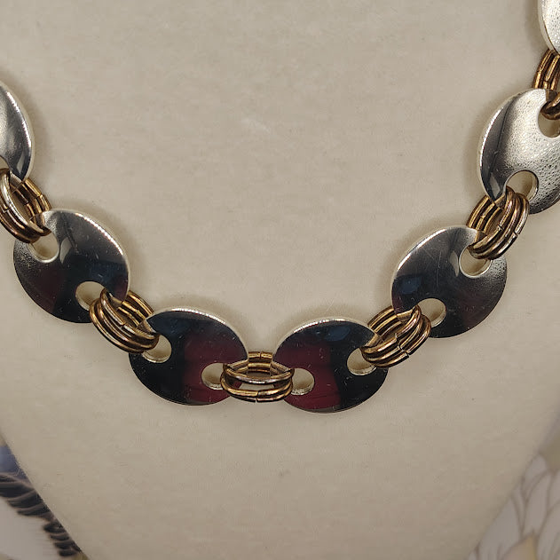 Vintage BEST Products Silver Tone Mod Disc Choker Necklace 1960s Space Age Trifari Style #09