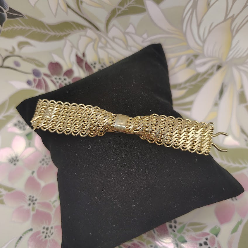 Vintage Gold Tone Woven Mesh Hair Barrette Mid-Century Modern 8-Row Metal Slide Clip #10
