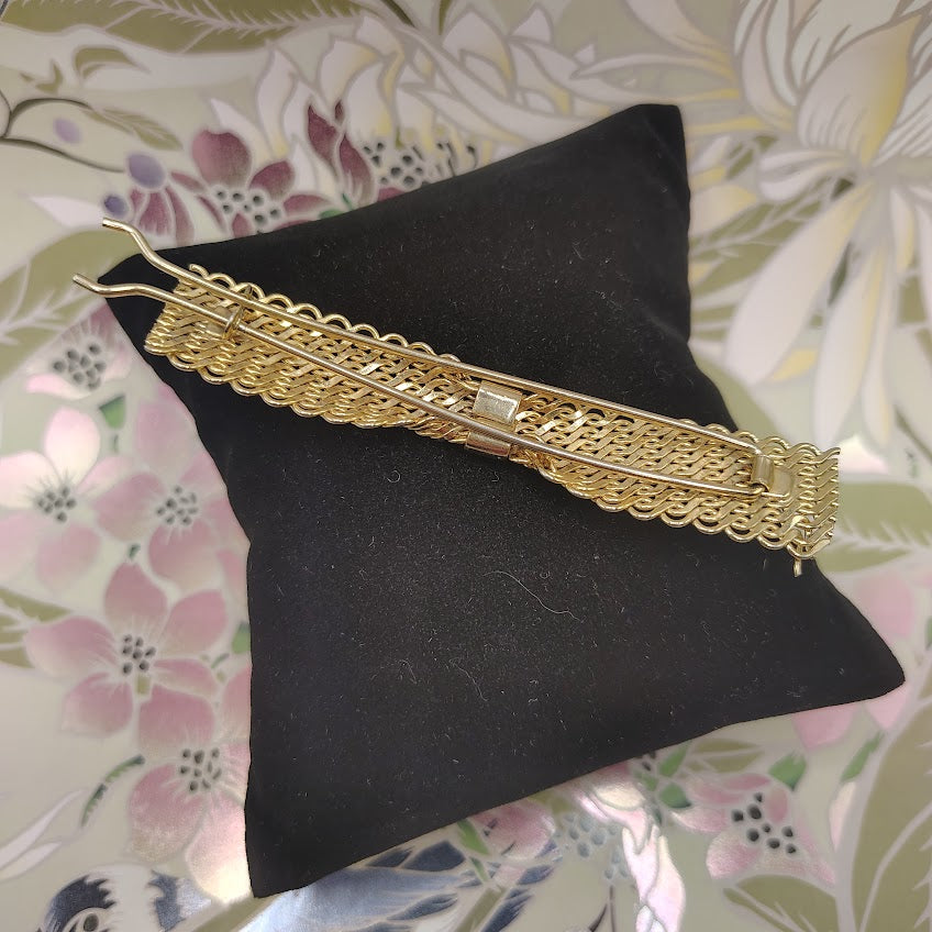 Vintage Gold Tone Woven Mesh Hair Barrette Mid-Century Modern 8-Row Metal Slide Clip #10