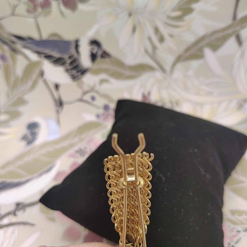 Vintage Gold Tone Woven Mesh Hair Barrette Mid-Century Modern 8-Row Metal Slide Clip #10