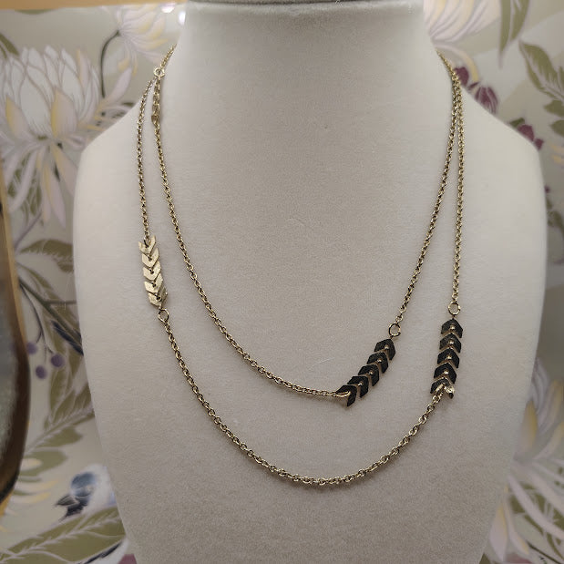 Vintage Gold Tone Layered Chevron Necklace 34" Long Boho Arrowhead #11