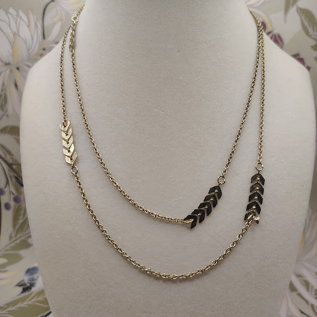 Vintage Gold Tone Layered Chevron Necklace 34" Long Boho Arrowhead #11