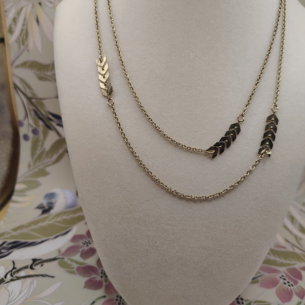 Vintage Gold Tone Layered Chevron Necklace 34" Long Boho Arrowhead #11