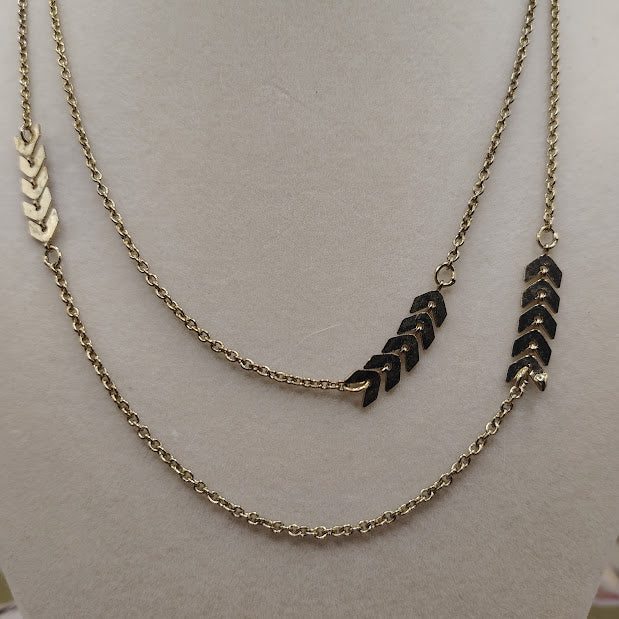 Vintage Gold Tone Layered Chevron Necklace 34" Long Boho Arrowhead #11