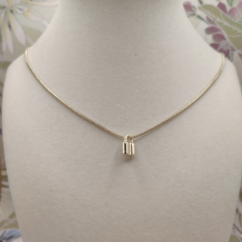 Dainty Gold Tone Padlock Pendant Necklace Minimalist Polished Snake Chain #12