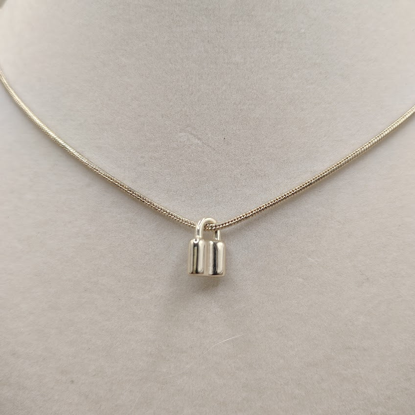 Dainty Gold Tone Padlock Pendant Necklace Minimalist Polished Snake Chain #12