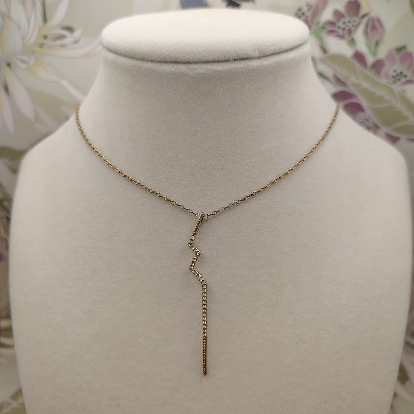 Stella & Dot gold-tone chain necklace with a lightning bolt charm and crystal pendant #13
