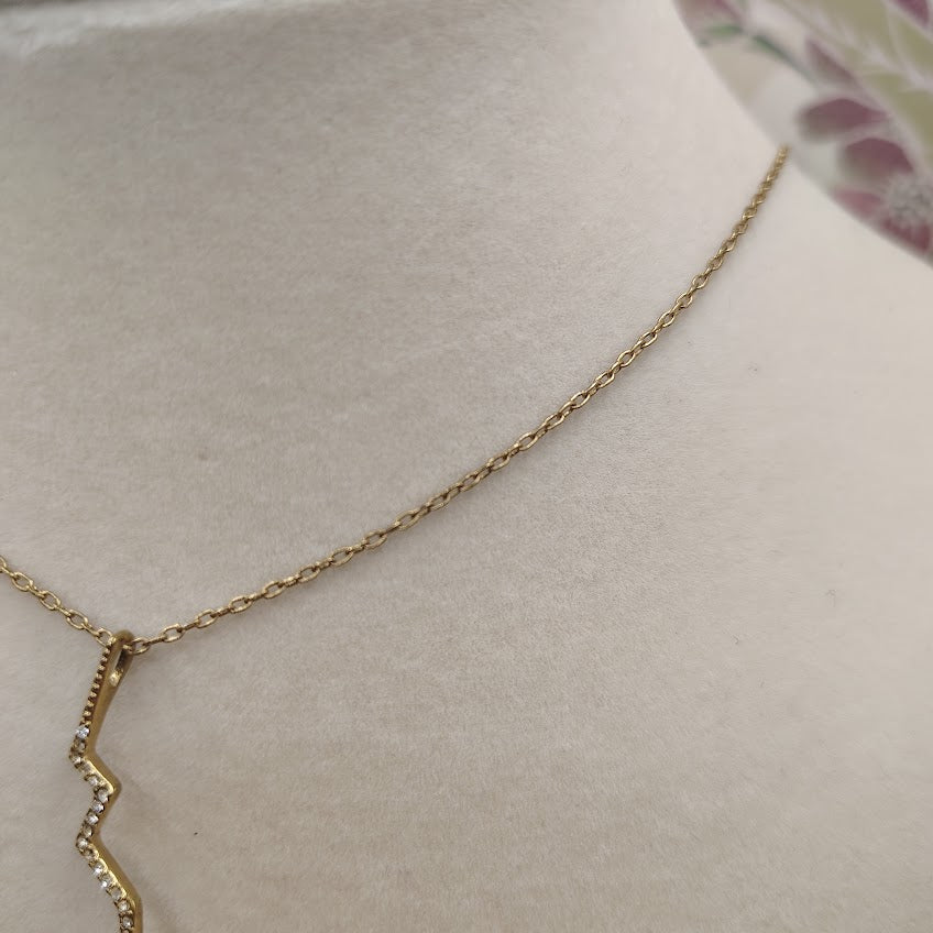 Stella & Dot gold-tone chain necklace with a lightning bolt charm and crystal pendant #13