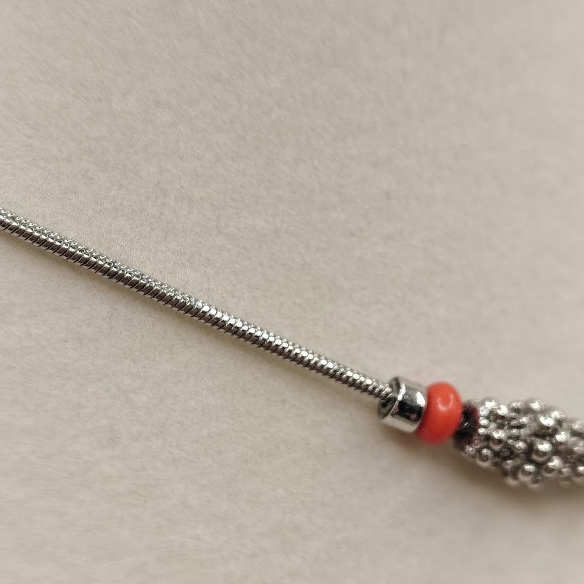 Vintage Southwestern Style Silver Tone Mosaic Pendant Necklace Turquoise Coral Color#16