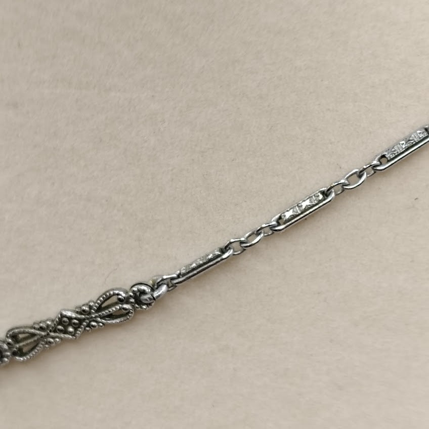 Vintage 1930s Art Deco Blue Satin Art Glass Enamel Marcasite Choker Necklace 16"#17