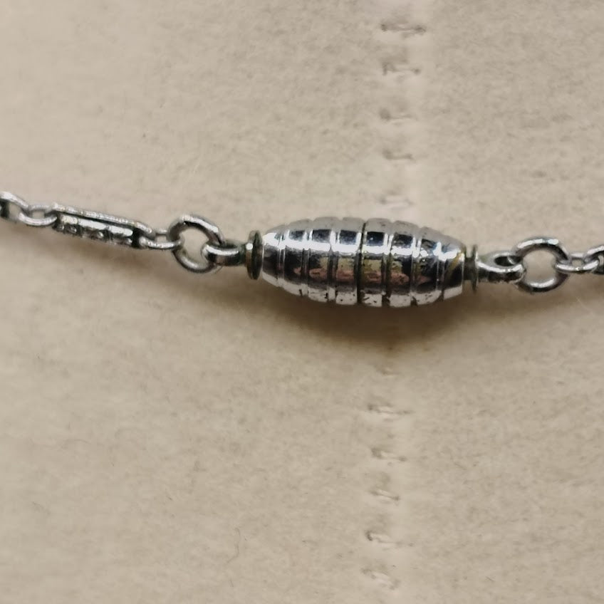 Vintage 1930s Art Deco Blue Satin Art Glass Enamel Marcasite Choker Necklace 16"#17