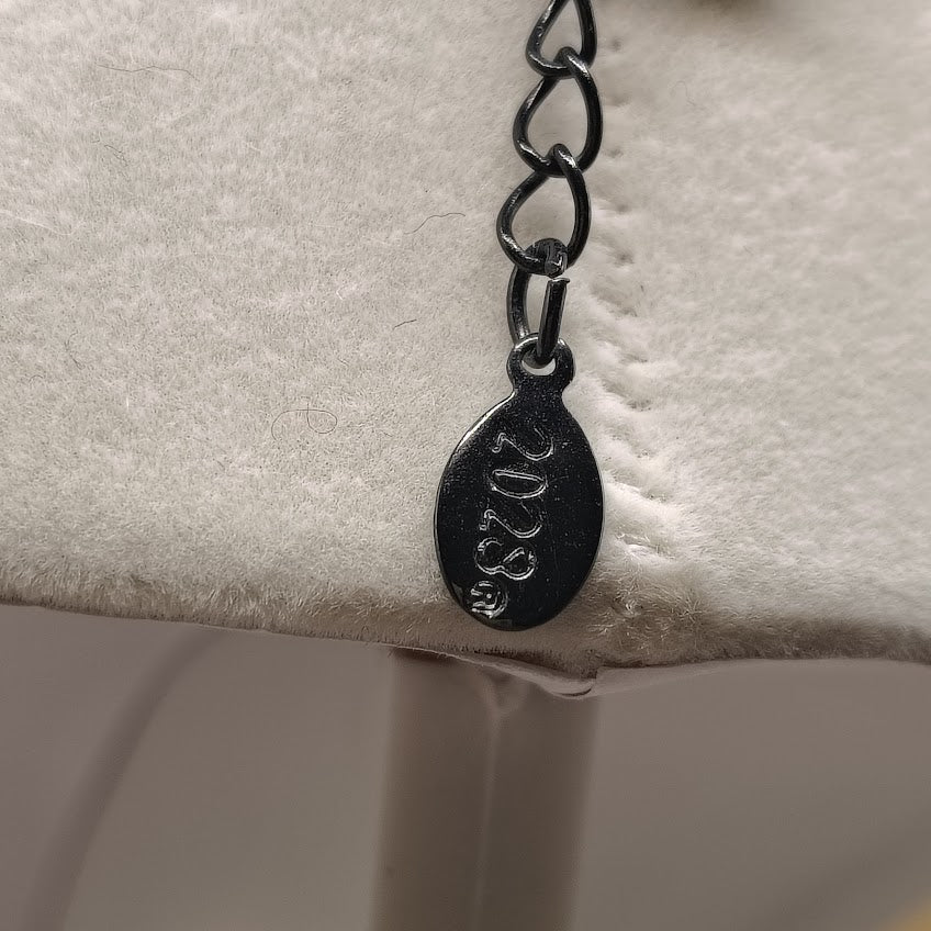 2028 Vintage Black Faceted Beaded Drop Necklace Gunmetal Tone 16" Adjustable#18