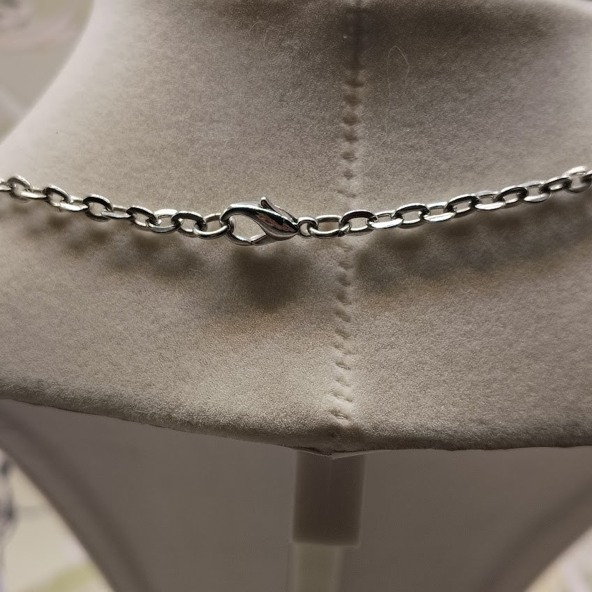 Large Gothic Silver Tone Black Cabochon Cross Pendant Necklace 29" Statement#22