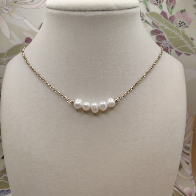 Park Lane Gold Tone Freshwater Pearl Station Necklace Adjustable 16-19"#25