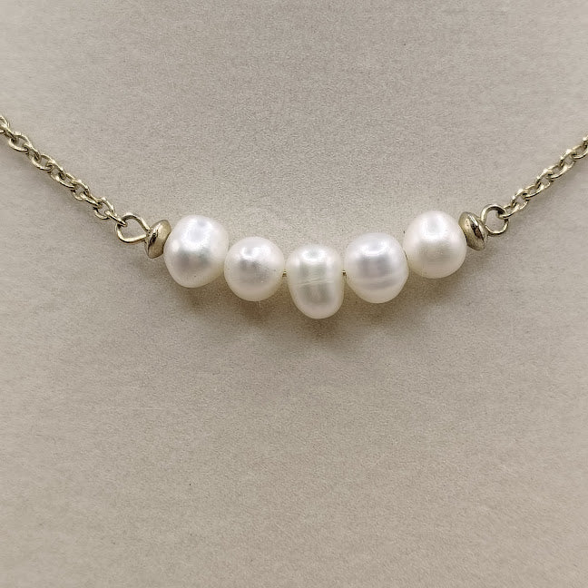 Park Lane Gold Tone Freshwater Pearl Station Necklace Adjustable 16-19"#25
