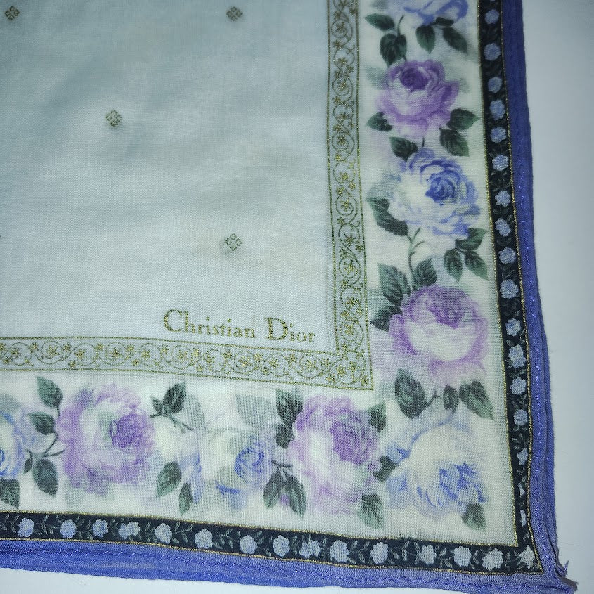 Vintage Christian Dior Floral Cotton Scarf Lavender Roses