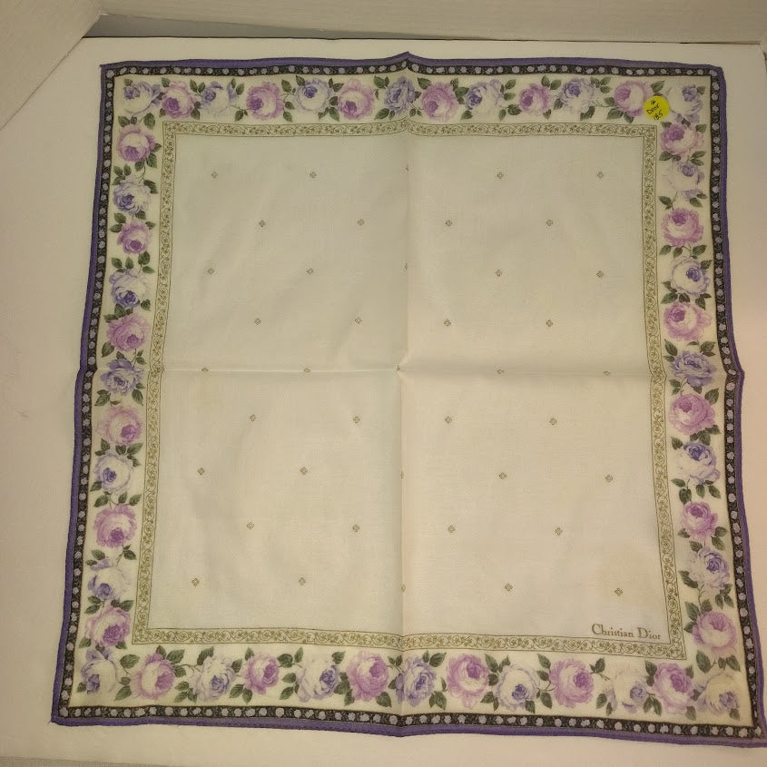 Vintage Christian Dior Floral Cotton Scarf Lavender Roses