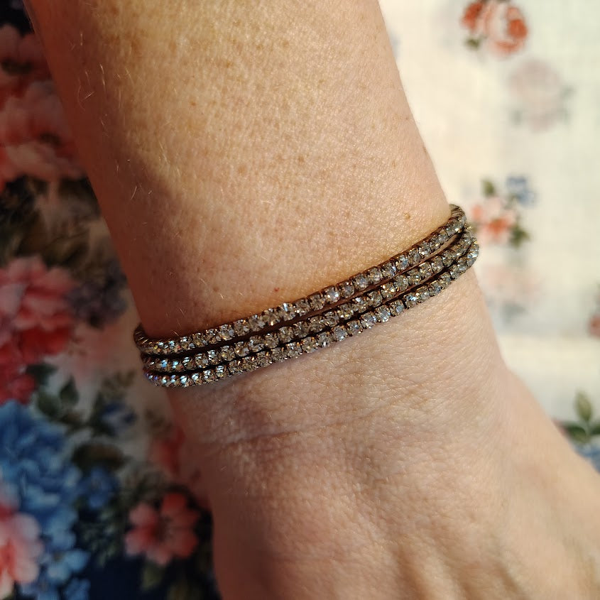 Estate Jewely set of three rhinestone tennis stretch bracelets #35