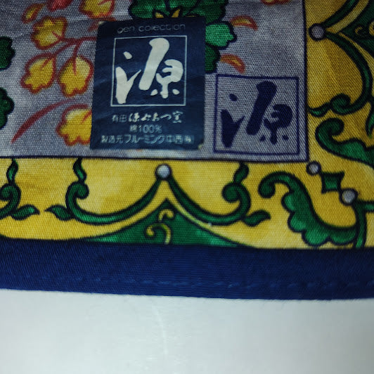 Vintage Japanese Floral Cotton-Style Scarf | 19” Square | Blue & Multicolor Pattern #3