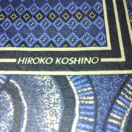 Vintage Hiroko Koshino geometric pattern cotton handkerchief in blue and gold colors #5