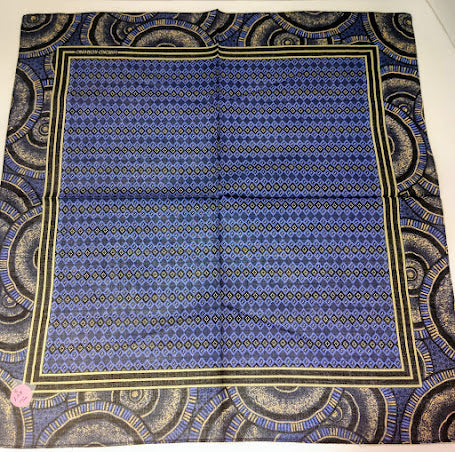 Vintage Hiroko Koshino geometric pattern cotton handkerchief in blue and gold colors #5