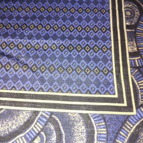 Vintage Hiroko Koshino geometric pattern cotton handkerchief in blue and gold colors #5