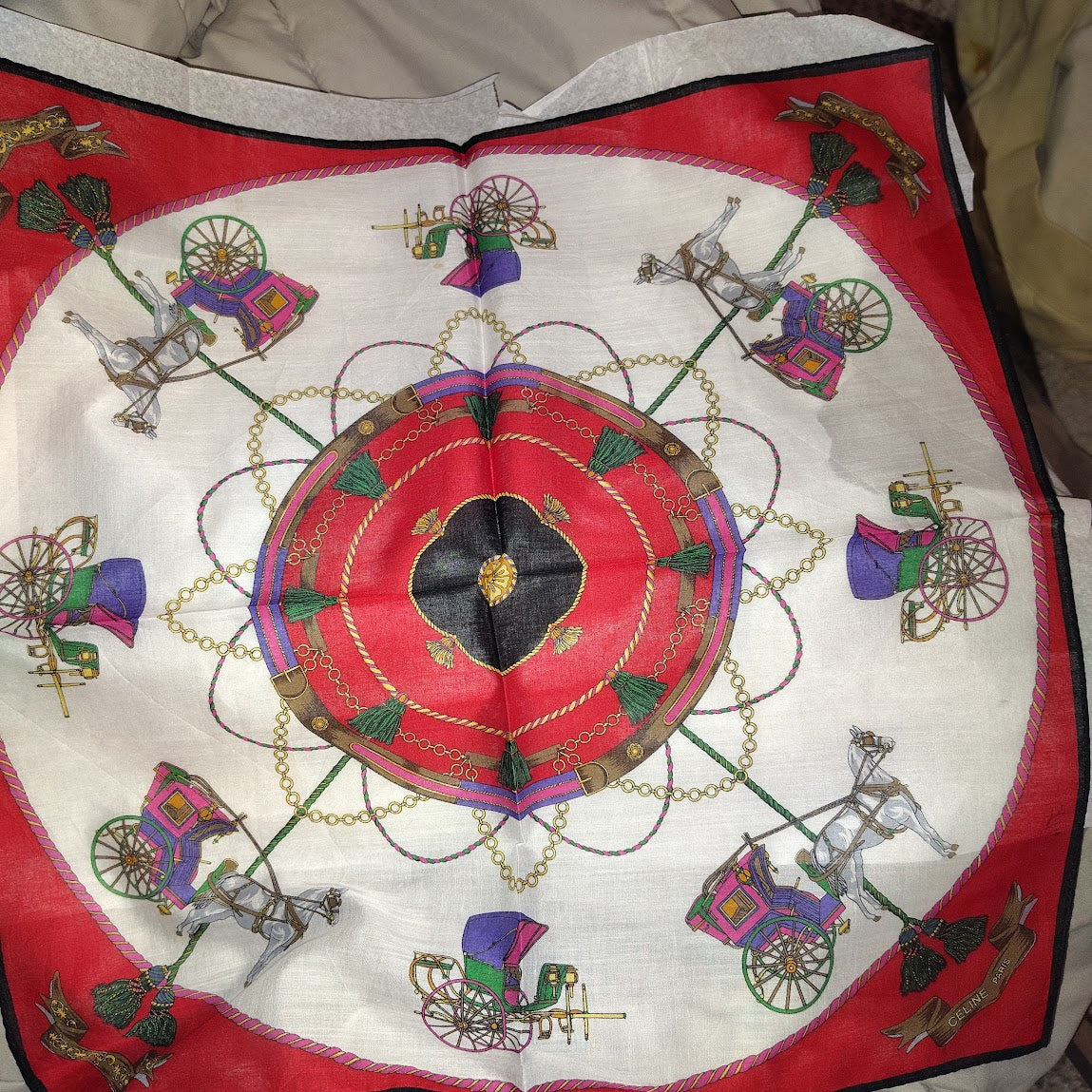 Vintage Céline Paris Equestrian Horse & Carriage Handkerchief