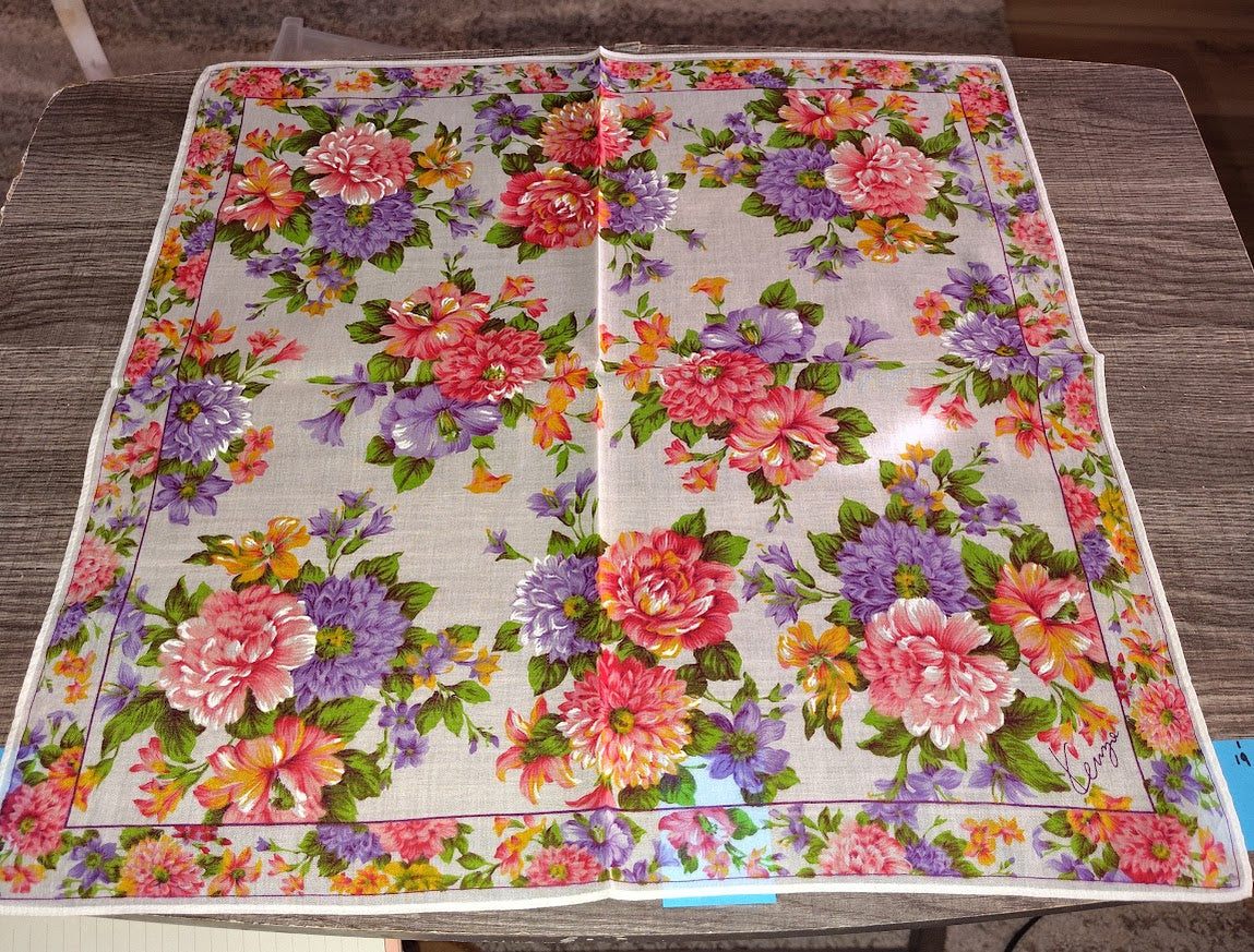 Vintage Kenzo Floral Handkerchief | Cotton Square Bandana Scarf