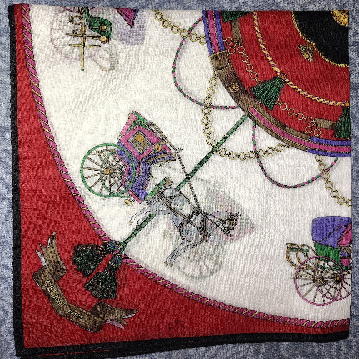 Vintage Céline Paris Equestrian Horse & Carriage Handkerchief