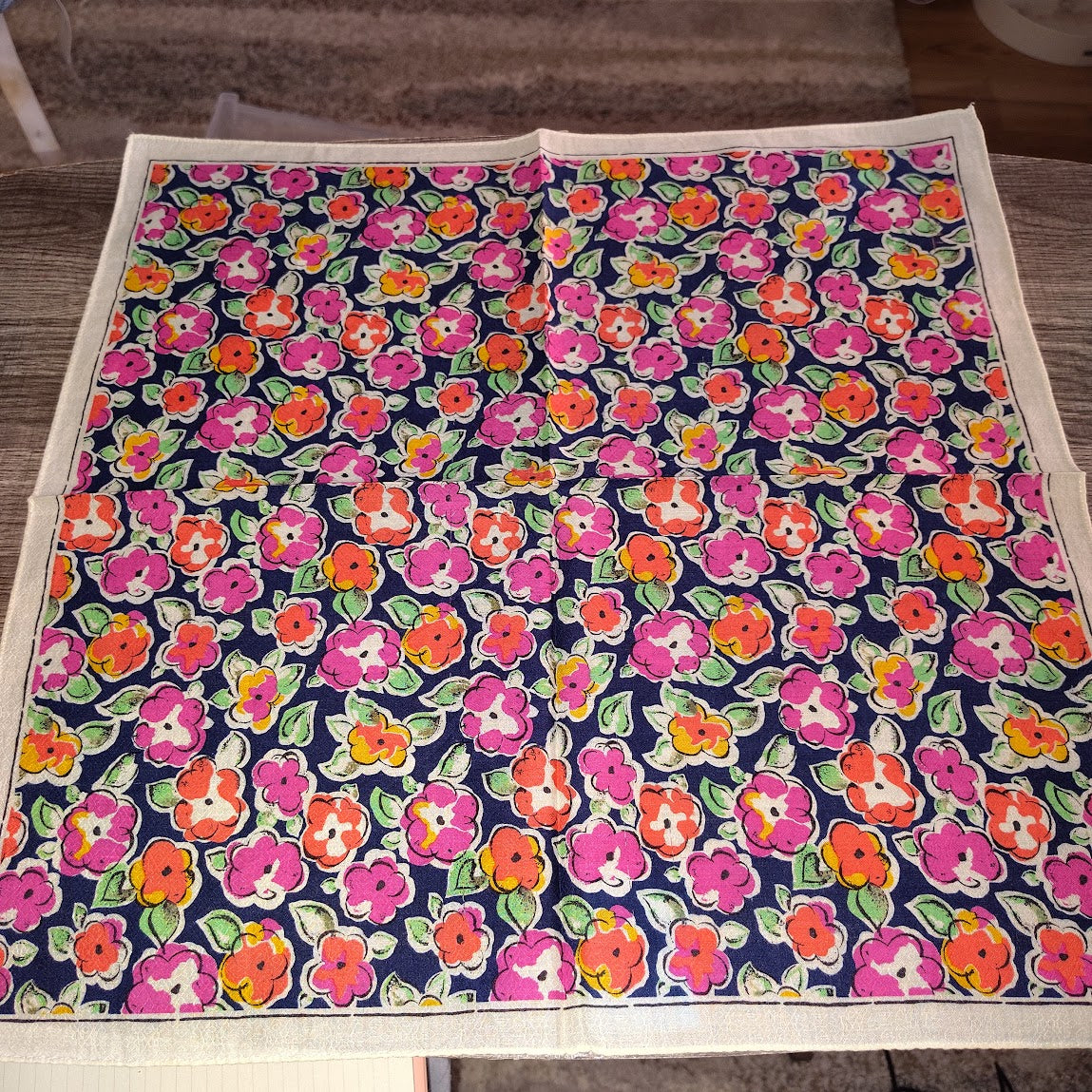 Vintage-Style Floral Cotton Handkerchief – Navy, Hot Pink, & Orange