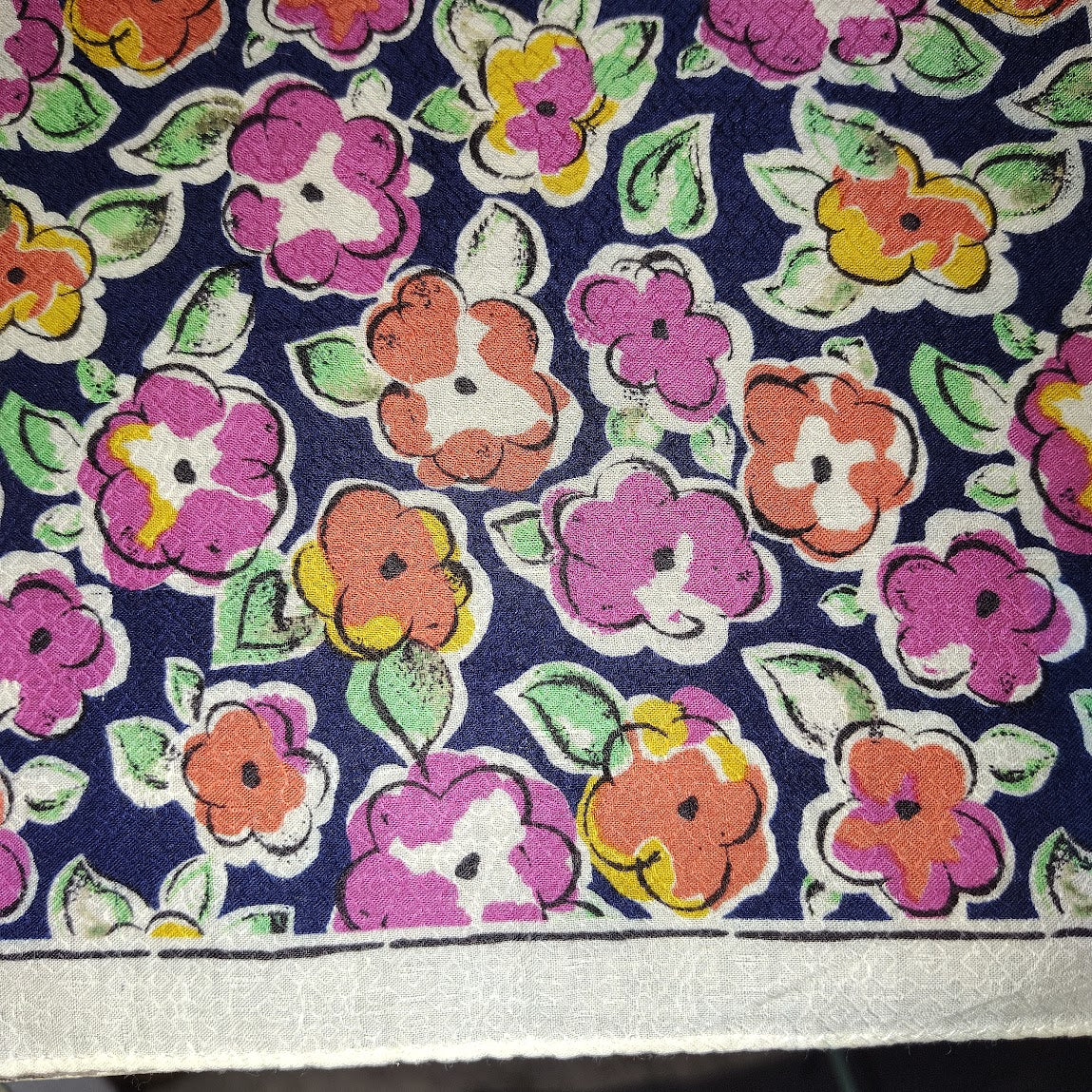 Vintage-Style Floral Cotton Handkerchief – Navy, Hot Pink, & Orange