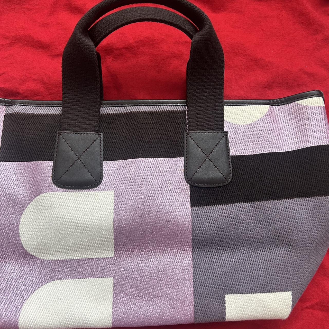Bally Canvas Tote Bag | Pre-Loved | Purple hues with brown leather trim