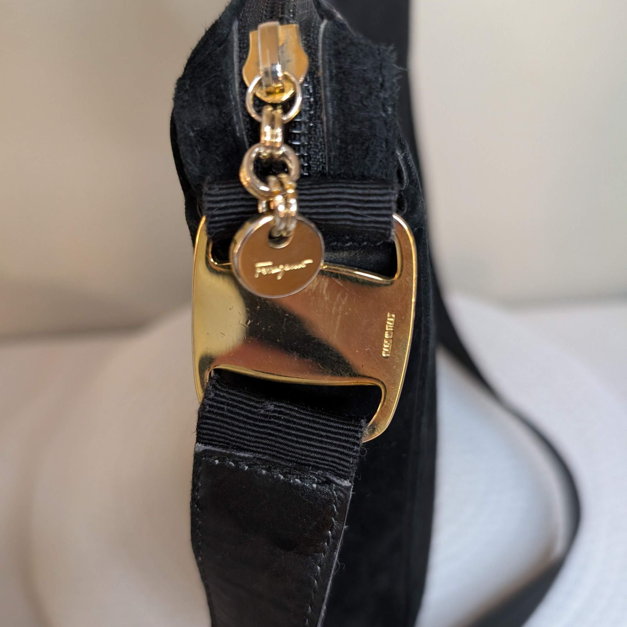 Salvatore Ferragamo Vintage Vara Suede Crossbody Bag | AX 21 4795 | Black | Rank AB