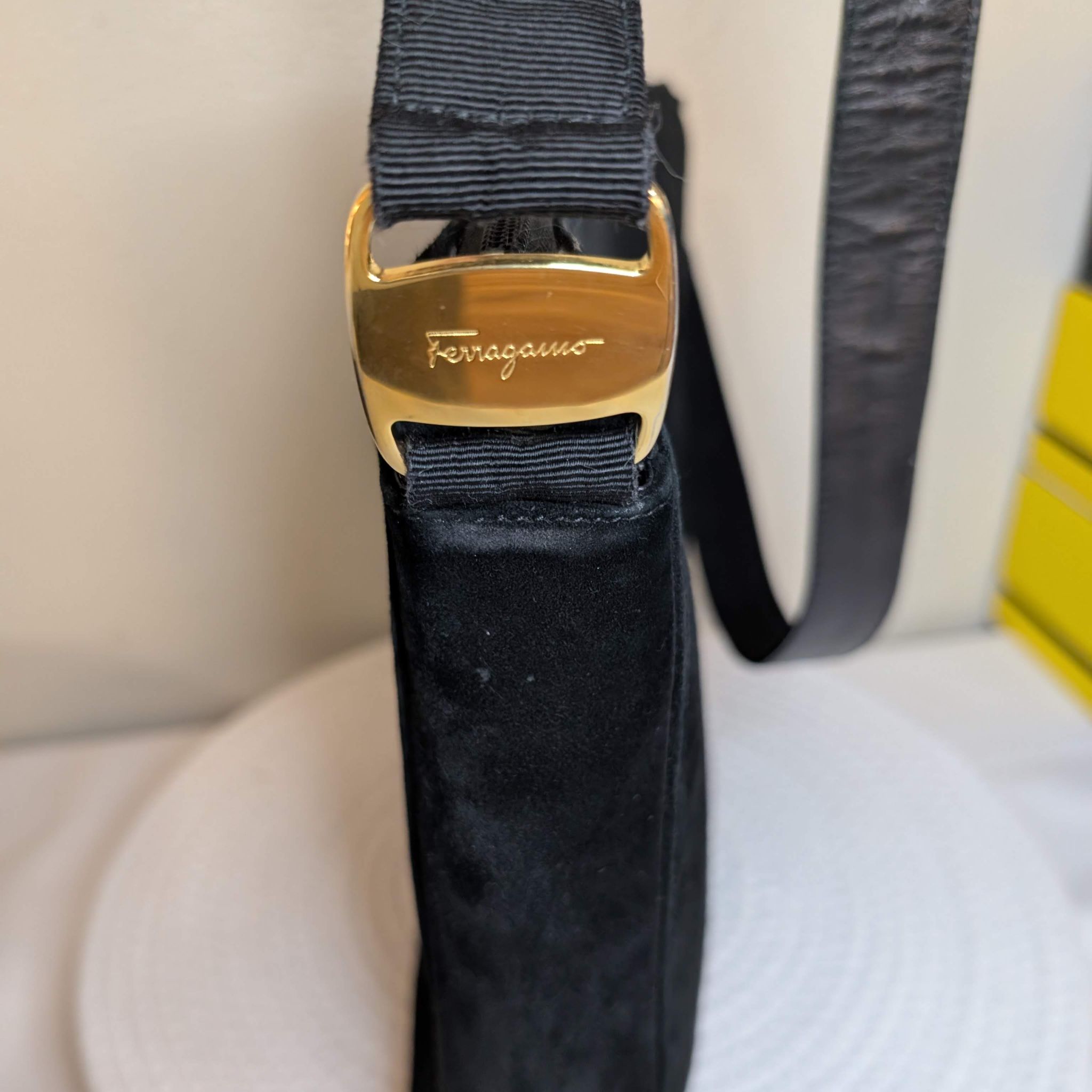 Salvatore Ferragamo Vintage Vara Suede Crossbody Bag | AX 21 4795 | Black | Rank AB