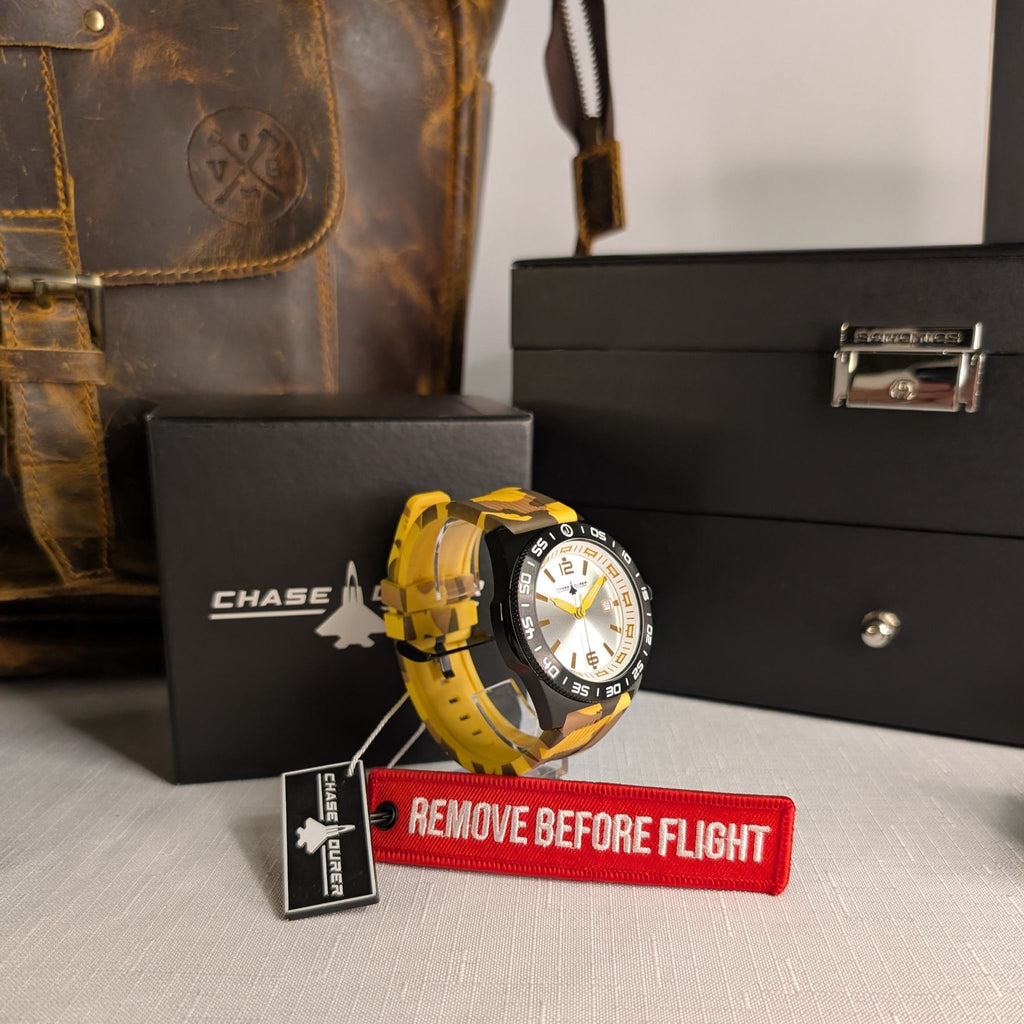 Chase-Durer CDW-0173 Men's 45mm Yellow Camouflage Silicone Tactical Watch NEW