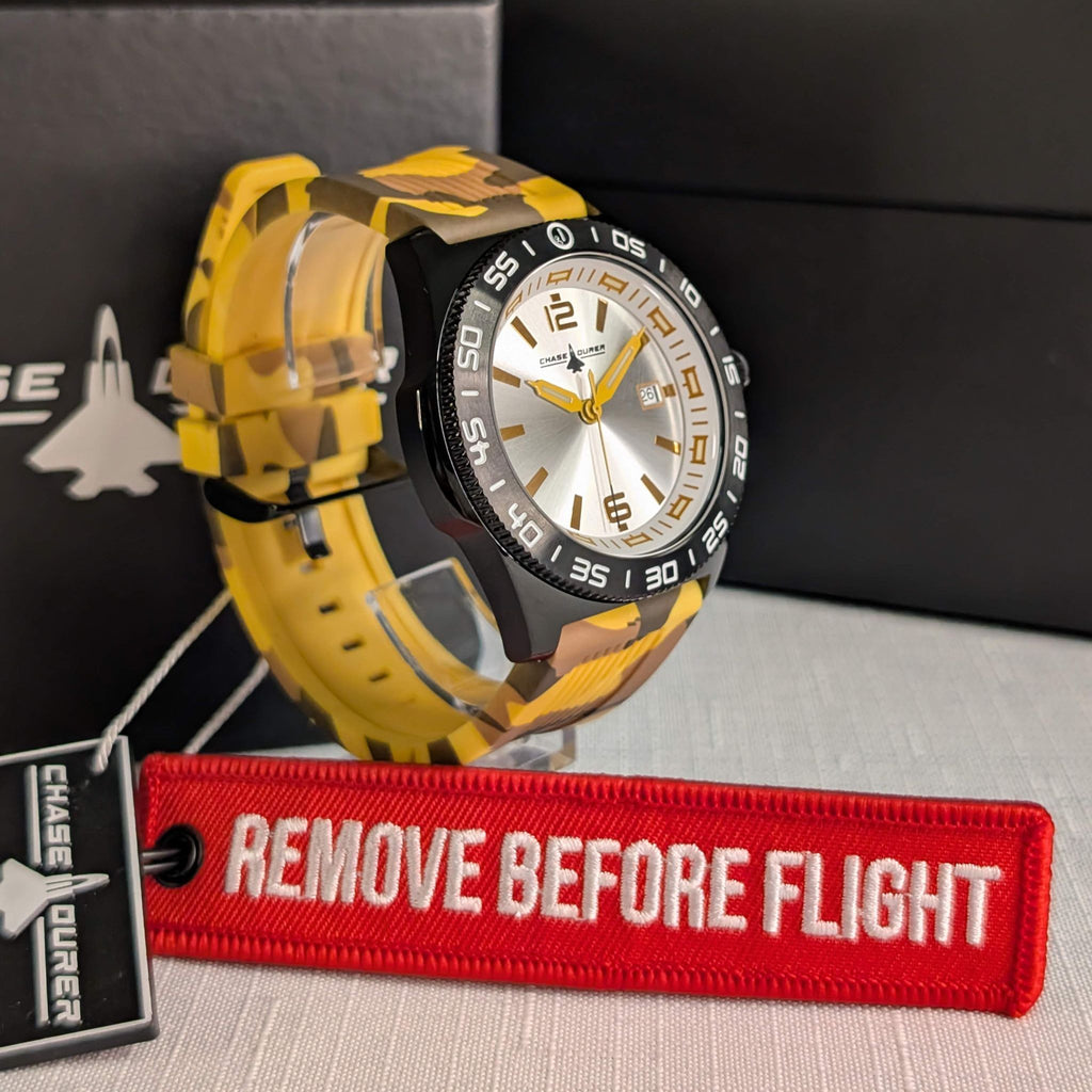 Chase-Durer CDW-0173 Men's 45mm Yellow Camouflage Silicone Tactical Watch NEW