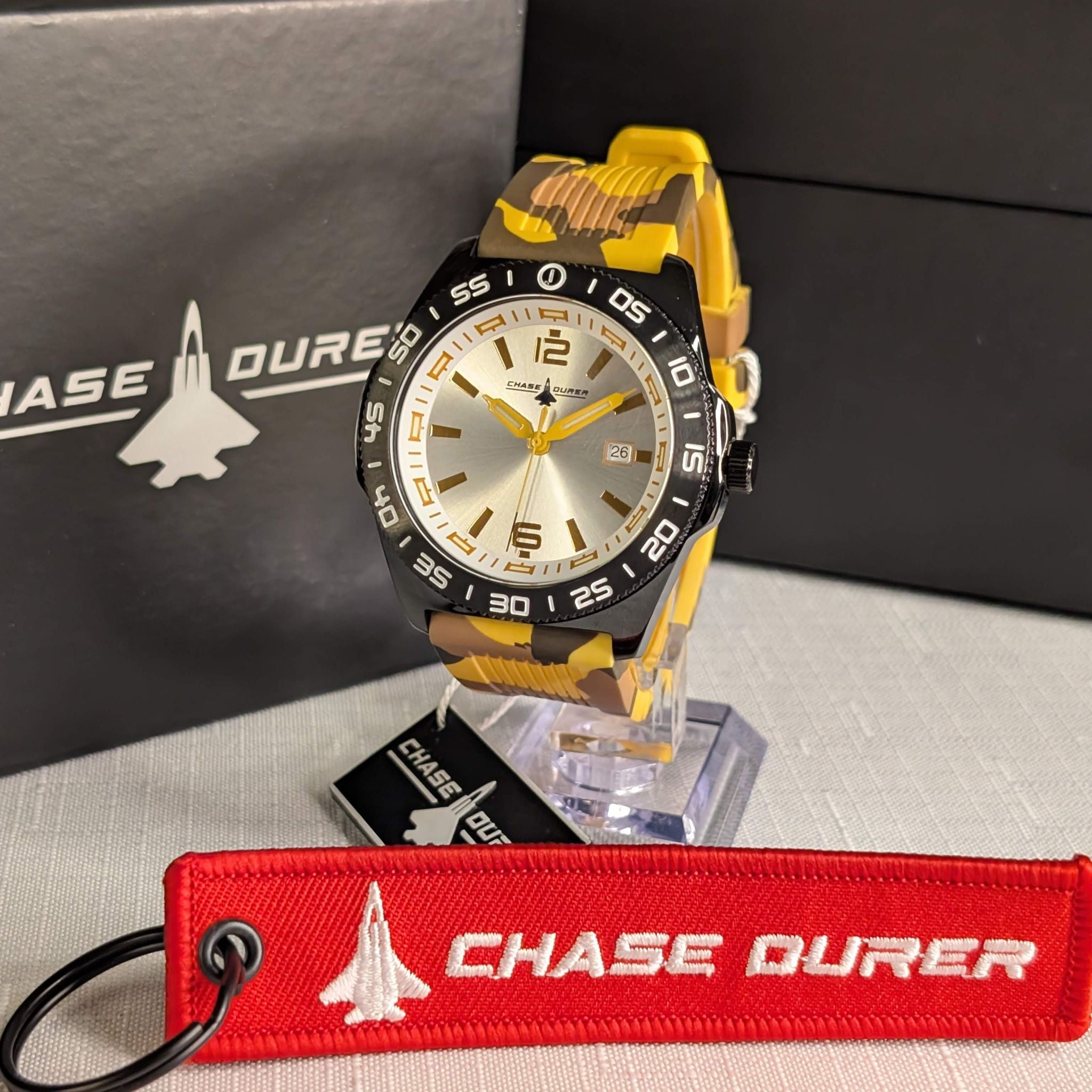 Chase-Durer CDW-0173 Men's 45mm Yellow Camouflage Silicone Tactical Watch NEW