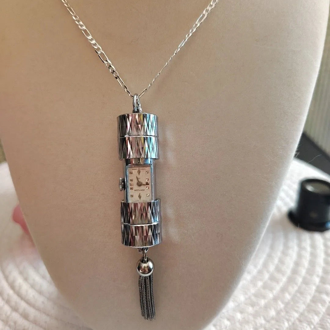 Baylor Vintage "Peek-A-Boo" Secret Watch Pendant | Excellent | Silver-Tone Cylinder with Tassel
