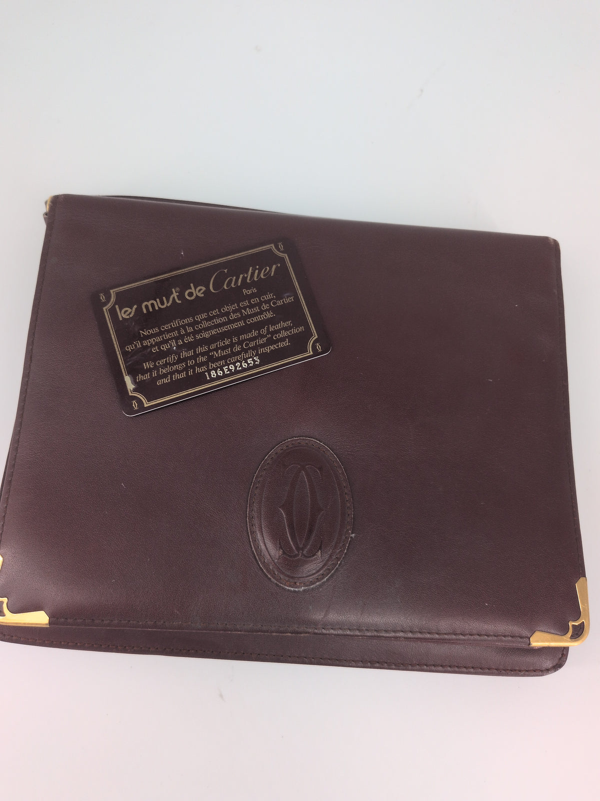 Les Must de Cartie Vintage Bordeaux Leather Flap Clutch