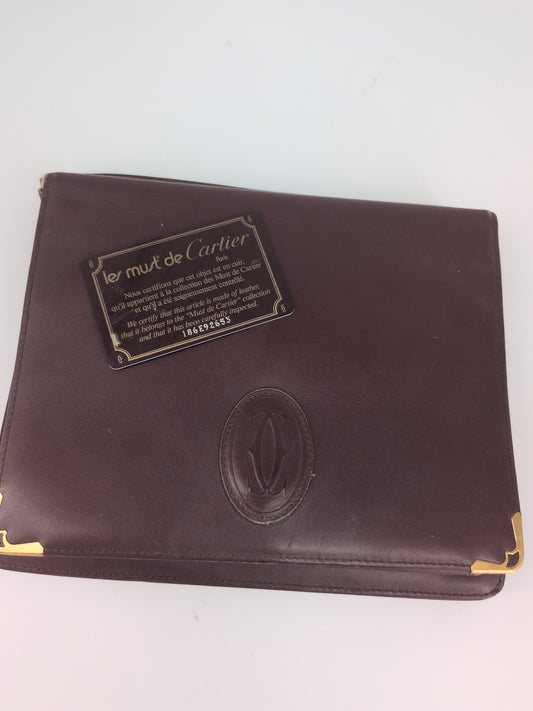 Les Must de Cartie Vintage Bordeaux Leather Flap Clutch